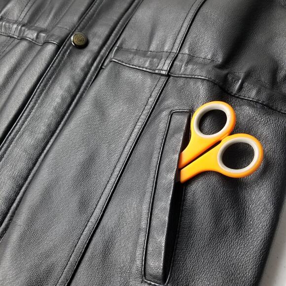 Black Saddle Leather MOTO Jacket  Coat Faux Fur Liner Removeable Size L - Picture 10 of 12